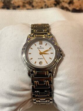 Bulova Two-Tone Silver and Gold Bracelet Watch with White Dial